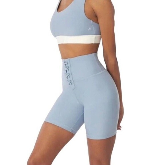 WeWoreWhat Lace Up Biker Short Solid Dusty Blue Size XSmall NWT - Picture 2 of 11
